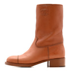 Chanel Calfskin CC Logo Mid Calf Boots 39 Brown