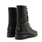 Chanel Calfskin Lace Up Combat Boots 37.5 Black