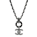 Chanel Lambskin Crystal Chain Choker Necklace Silver Black