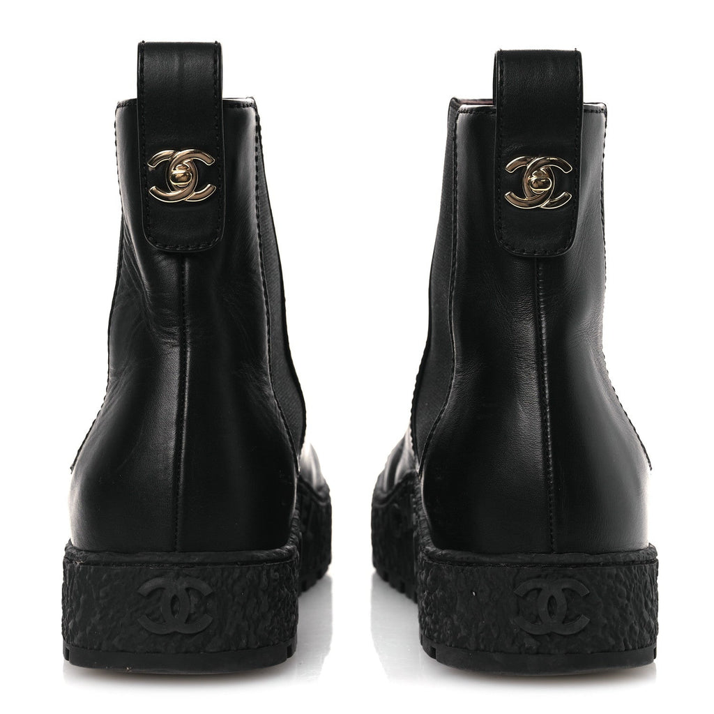 Chanel Calfskin Cap Toe CC Ankle Boots 38 Black