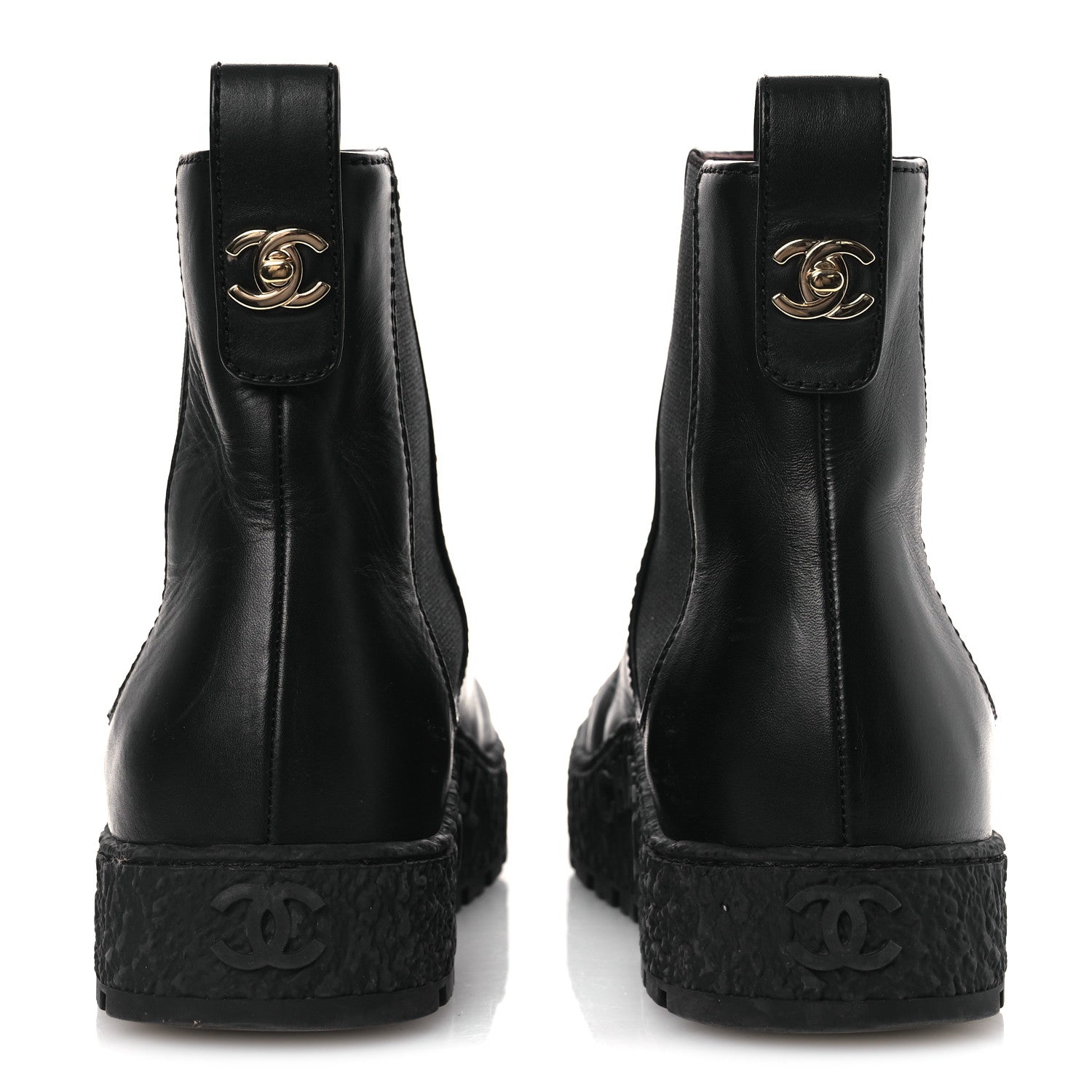 Chanel Calfskin Cap Toe CC Ankle Boots 38 Black