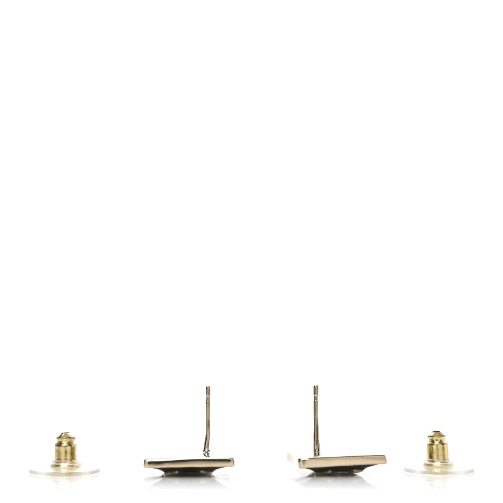 Chanel Enamel CC Square Earrings Black White