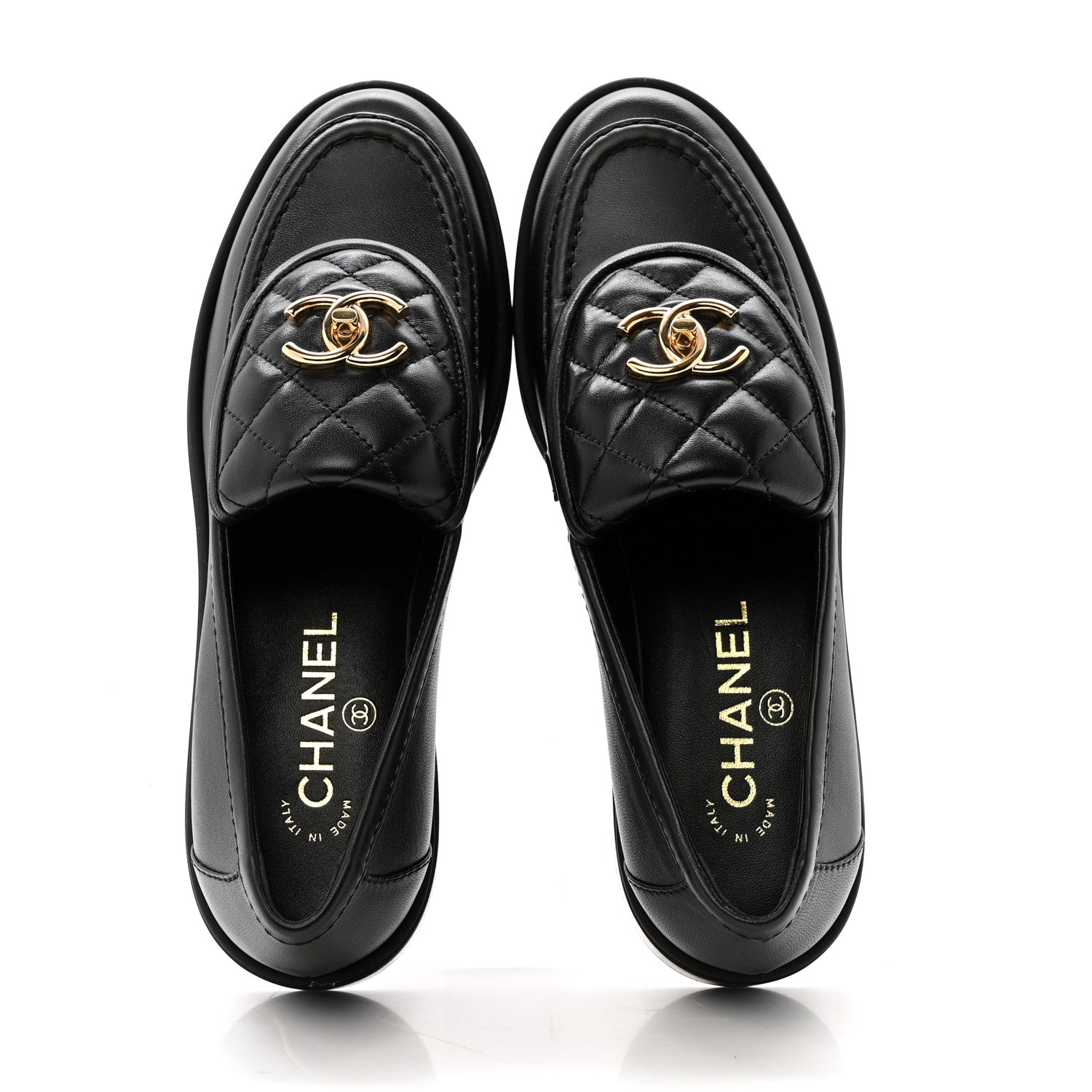 Chanel Lambskin Quilted CC Turnlock Loafers 38 Black