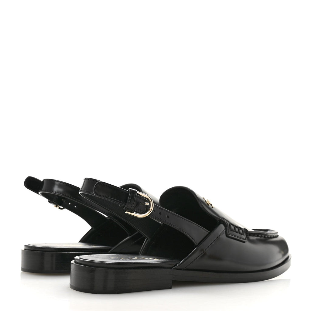 Chanel Shiny Calfskin Slingback Loafers 39.5  Black