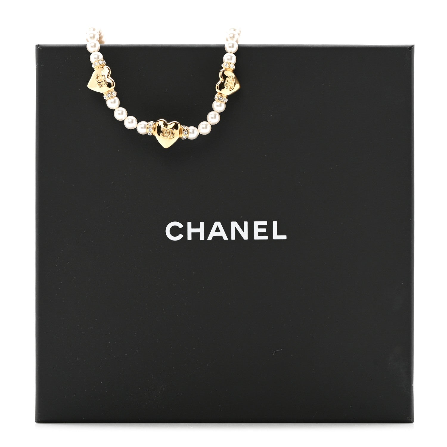 Chanel Crystal Pearl CC Heart Choker Necklace Gold