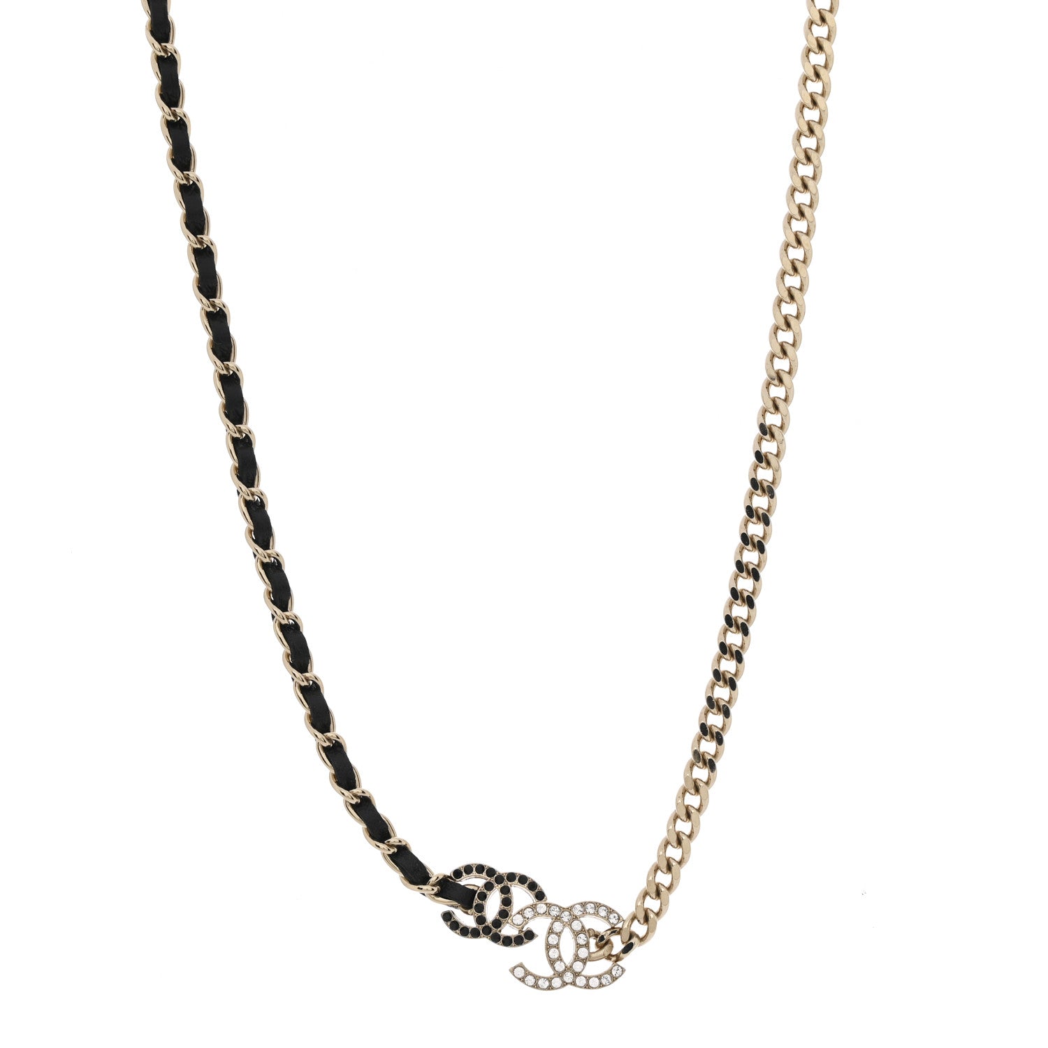 Chanel Lambskin Crystal CC Chain Choker Necklace Black Gold