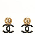 Chanel Pearl Resin CC Drop Earrings Gold Black