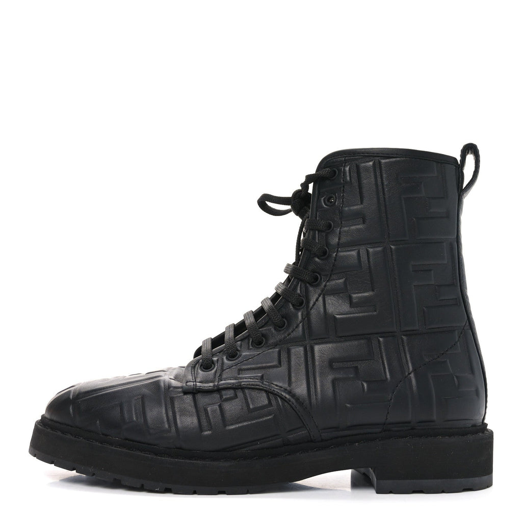 Fendi Nappa FF Embossed Womens Biker Boots 38.5 Black