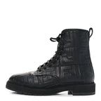 Fendi Nappa FF Embossed Womens Biker Boots 38.5 Black