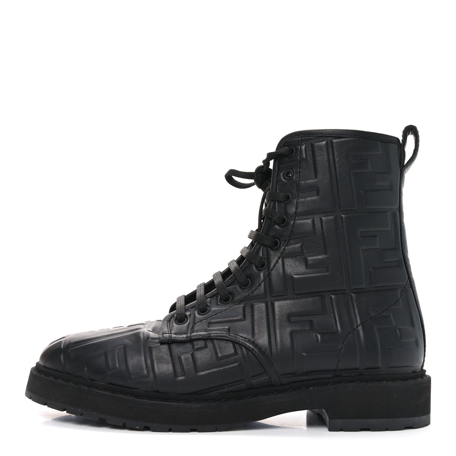 Fendi Nappa FF Embossed Womens Biker Boots 38.5 Black