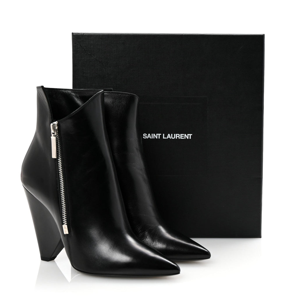 Saint Laurent Calfskin Niki 85 Wedge Booties 39.5 Black