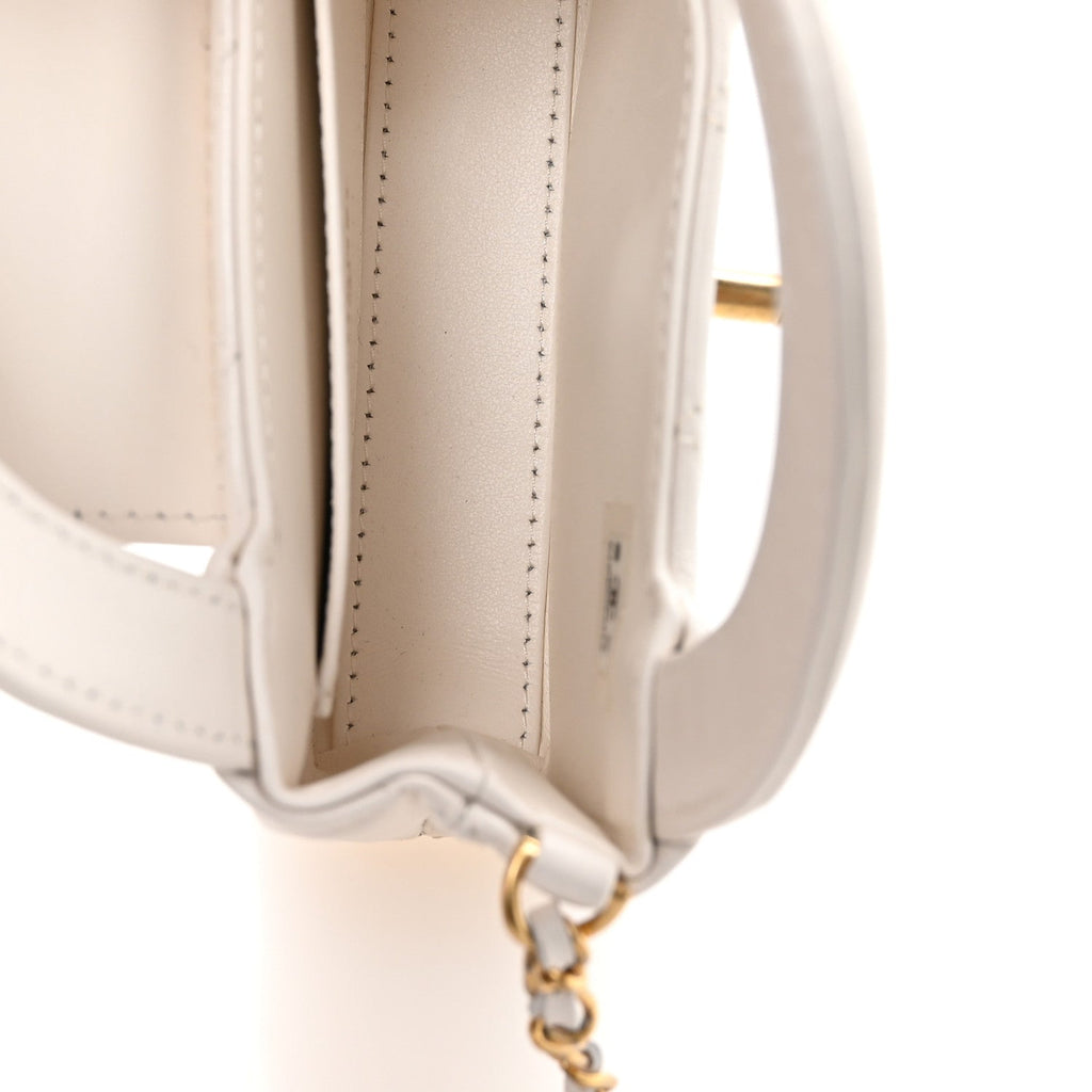 Chanel Shiny Aged Calfskin Quilted Mini Nano Kelly Shopper White