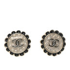 Chanel Metal Enamel CC Round Earrings Gold Black