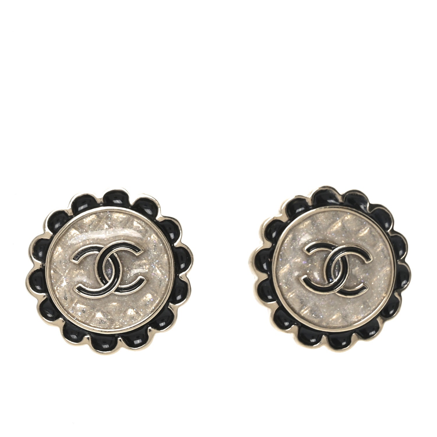 Chanel Metal Enamel CC Round Earrings Gold Black