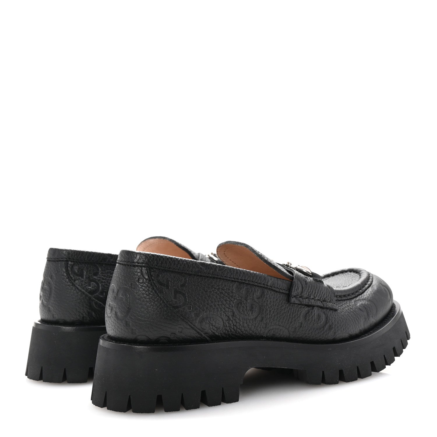 Gucci Piuma Calfskin Embossed Womens Platform Lug Sole Loafers 40 Black