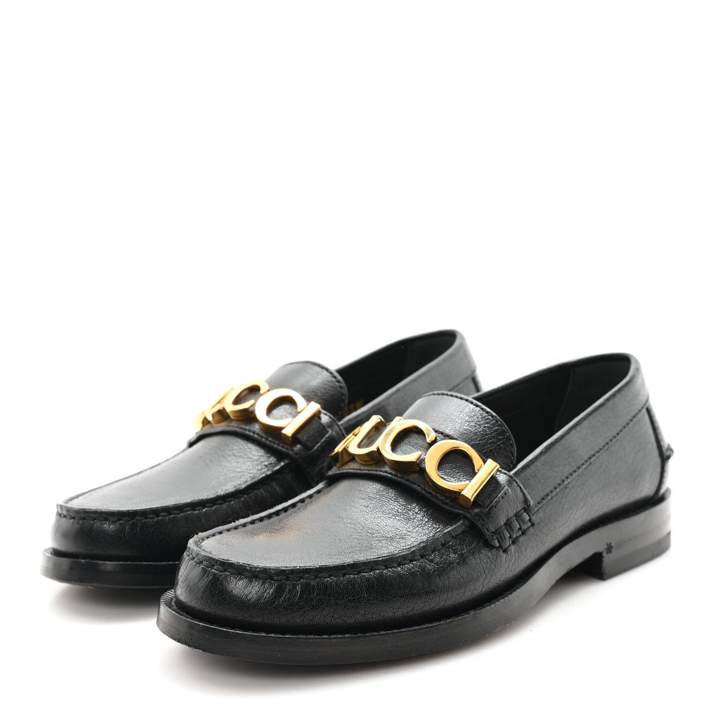 Gucci Goatskin Womens Logo 15mm Loafers 35 Black