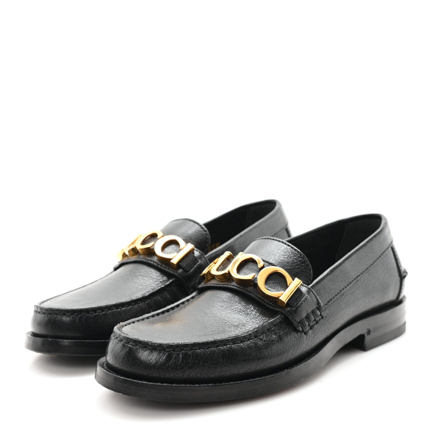 Gucci Goatskin Womens Logo 15mm Loafers 35 Black