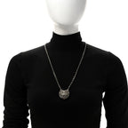 Chanel Tweed Lambskin CC Heart Locket Necklace Gold Black Beige