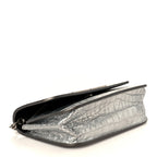 Balenciaga Metallic Extra Supple Calfskin Crocodile Embossed Gossip Wallet On Chain Silver