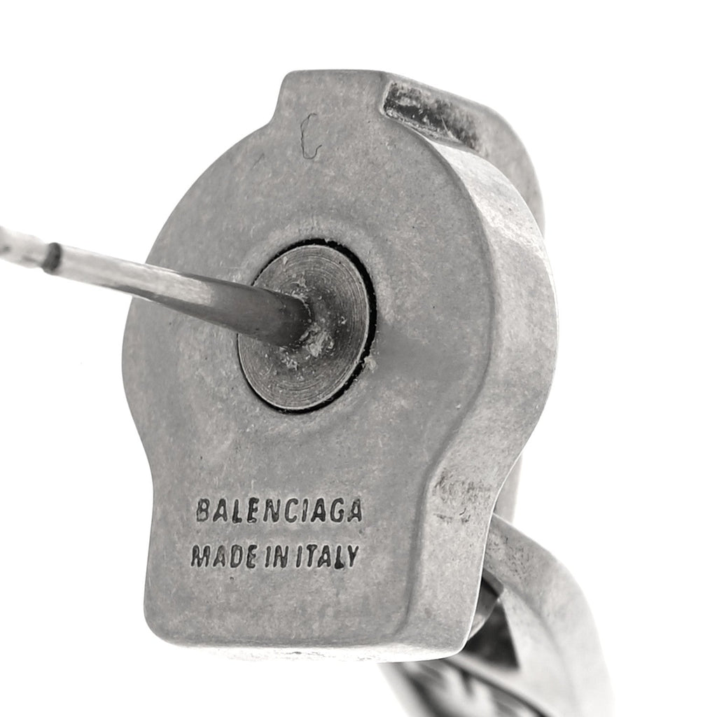 Balenciaga Metal Zip Up Earrings Silver
