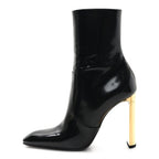 Saint Laurent Patent Marilyn Ankle Zip Boot 38 Black Gold