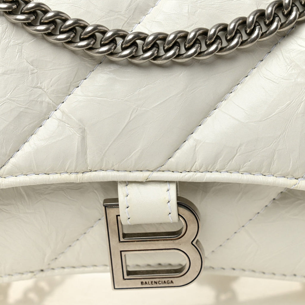 Balenciaga Crushed Calfskin Quilted Small Crush Chain Bag Optic White