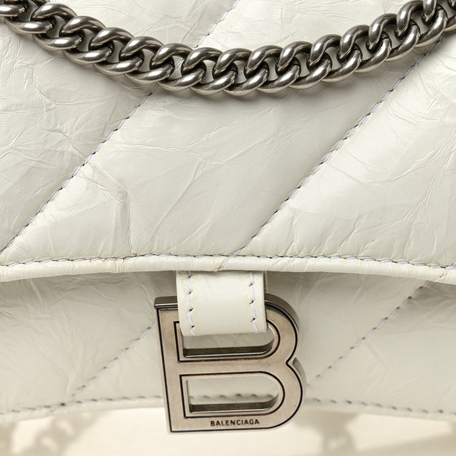Balenciaga Crushed Calfskin Quilted Small Crush Chain Bag Optic White