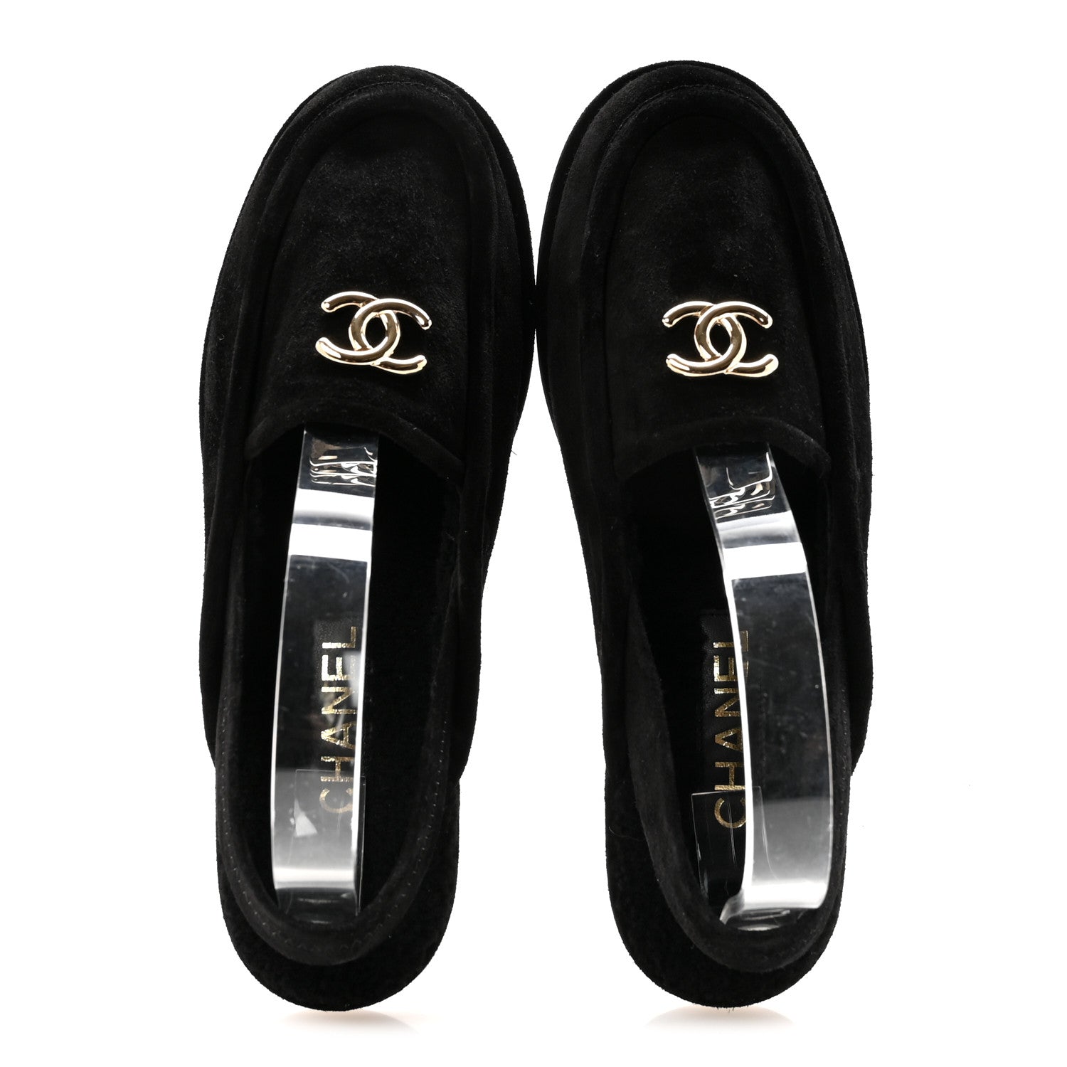 Chanel Suede Calfskin CC Slingback Loafers 39 Black