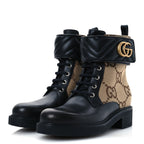 Gucci Flores Calfskin Monogram Maxi GG Nappa Matelasse Double G 40mm Ankle Boots 37 Black Camel Ebony
