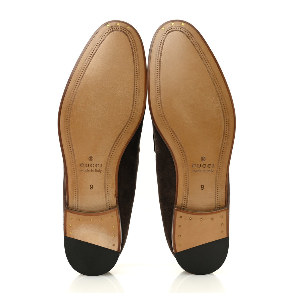 Gucci Luxury Suede GG Monogram Horsebit Mens Jordy Loafers 9 Night Cocoa