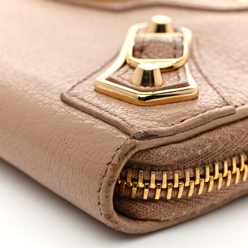 Balenciaga Chevre Gold Metallic Edge Hardware Continental Zip Around Wallet Rose Des Sables