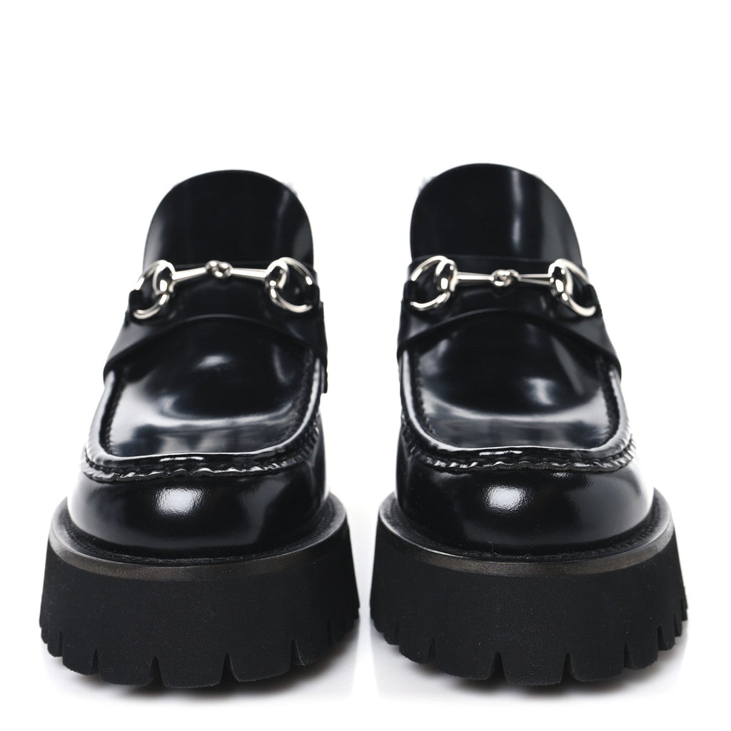 Gucci Cordovan Lux Womens Horsebit Platform Ankle Boots 38.5 Black