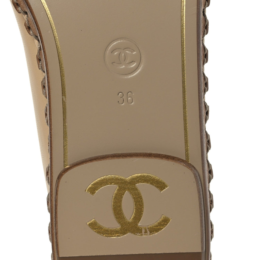 Chanel Lambskin Chain CC Mocassin Loafer Espadrilles 36 Beige Black