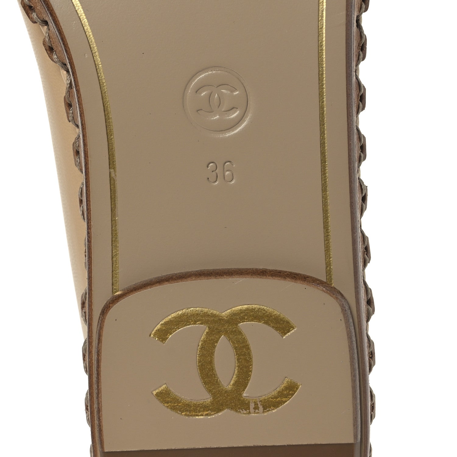 Chanel Lambskin Chain CC Mocassin Loafer Espadrilles 36 Beige Black