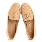 Chanel Lambskin Pearl CC Loafers 36 Beige