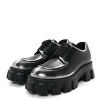 Prada Spazzolato Rois Sfumato Monolith 55mm Derby Loafers 5.5 Black Argento