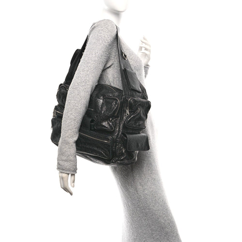 Balenciaga Agneau Arena Superbusy Large Sling Zip Shoulder Bag Black