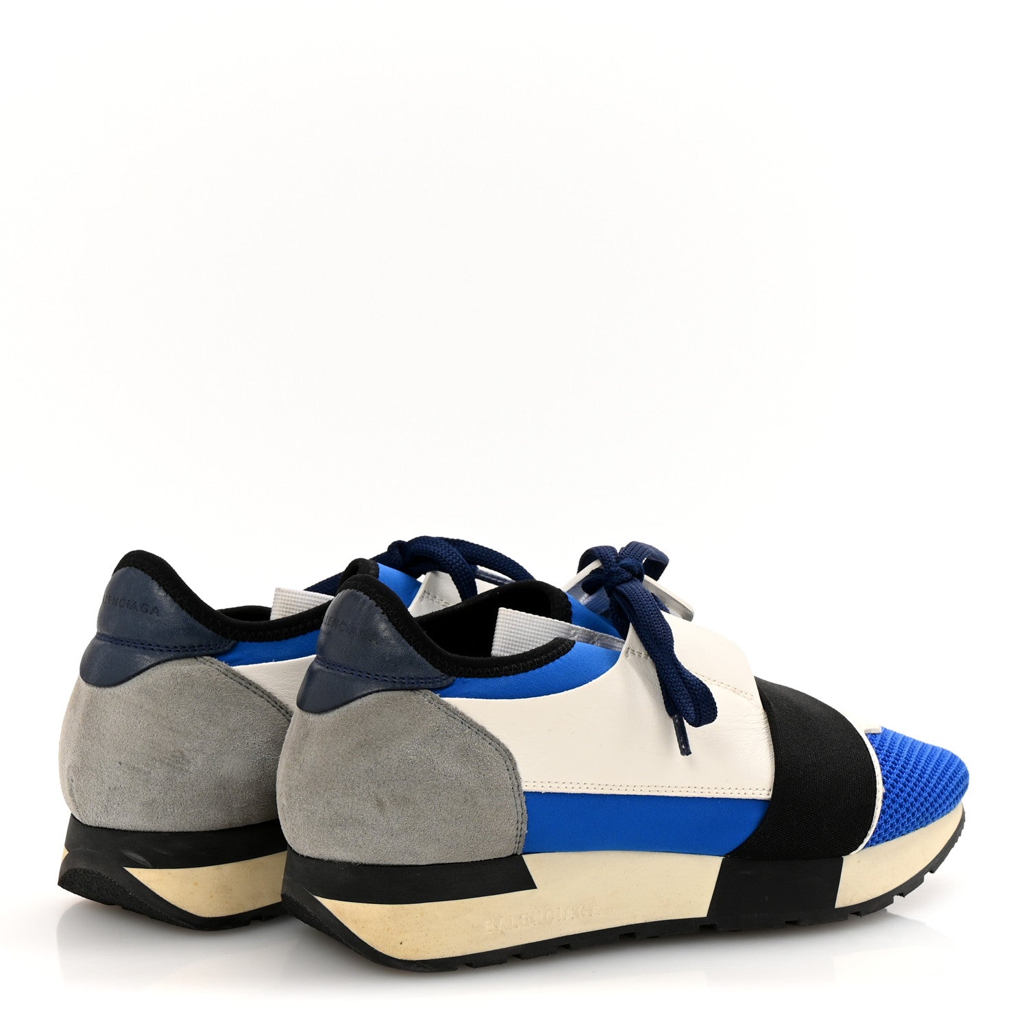 Balenciaga Mesh Neoprene Calfskin Suede Womens Race Runner Sneakers 37 Bleu Saphir White Black