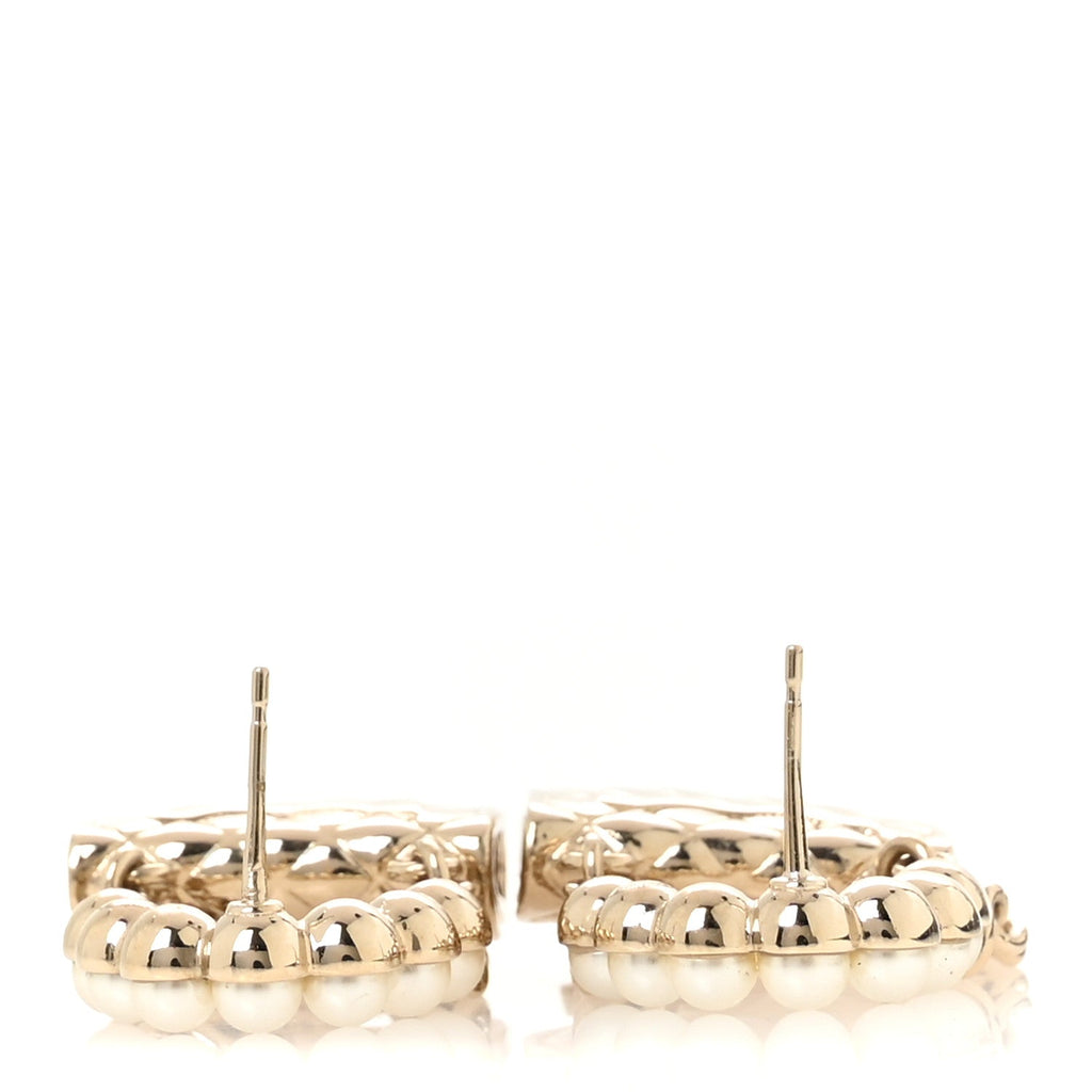 Chanel Metal Pearl Quilted CC Flap Bag Earrings Gold