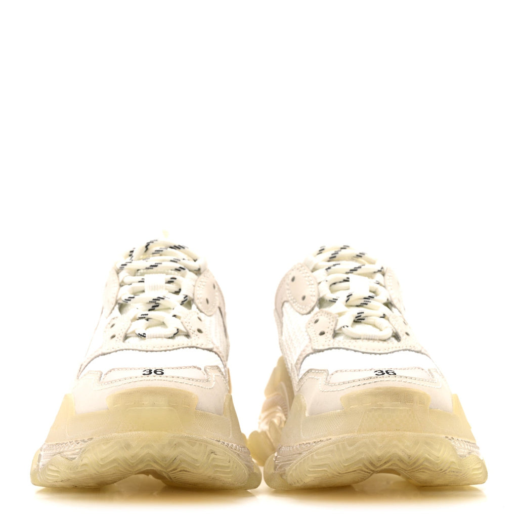 Balenciaga Fabric Mesh Clear Sole Womens Triple S Sneakers 36 Honeycomb White