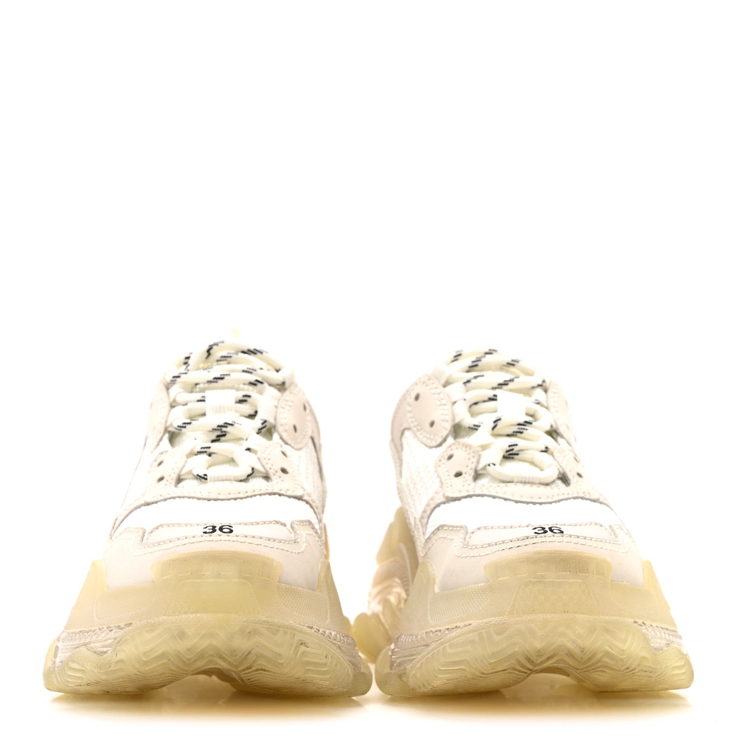 Balenciaga Fabric Mesh Clear Sole Womens Triple S Sneakers 36 Honeycomb White