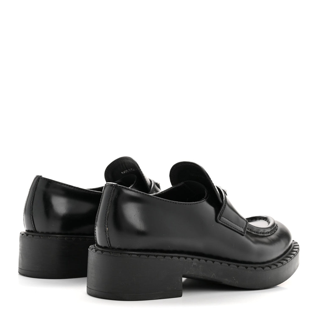 Prada Spazzolato Metal Triangle Logo 50mm Loafers 36.5 Black