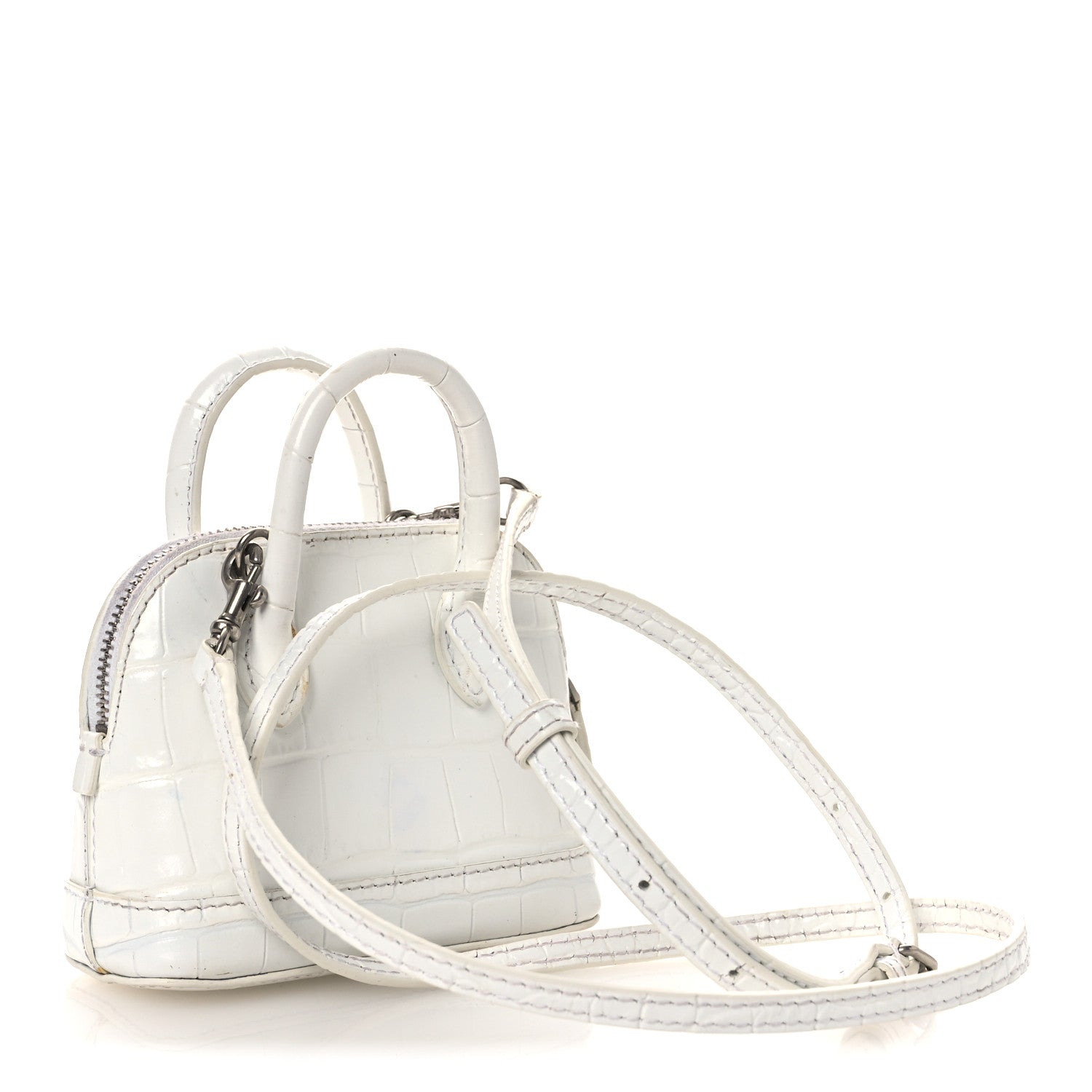 Balenciaga Calfskin Logo Crocodile Embossed Mini Ville Top Handle Bag White Black