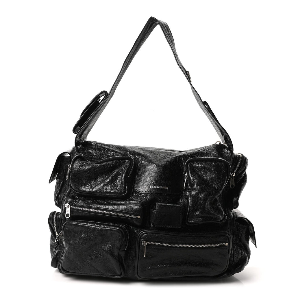 Balenciaga Agneau Arena Superbusy Large Sling Zip Shoulder Bag Black