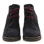 Chanel Suede Lace Up Wedge Booties 37 Dark Blue