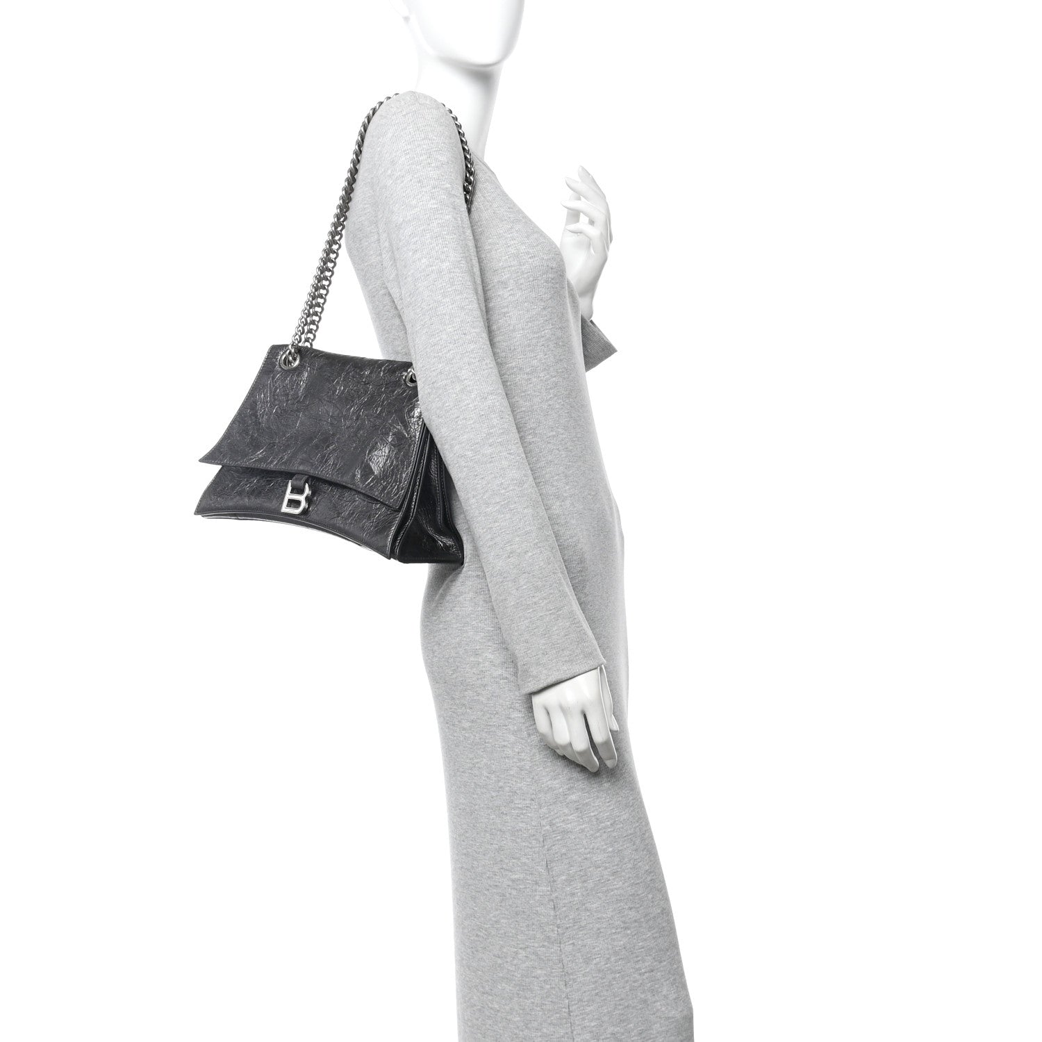 Balenciaga Metallic Crushed Calfskin Medium Crush Chain Bag Steel Grey