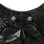 Balenciaga Extra Supple Calfskin Crystal Crocodile Embossed Le Cagole Shoulder Bag XS Black