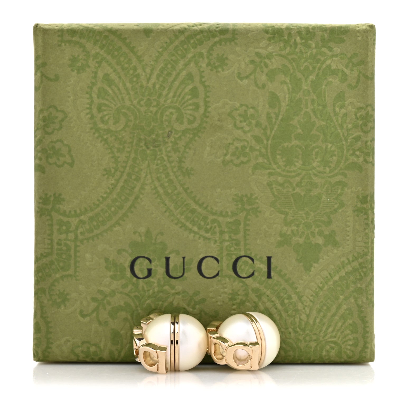 Gucci Metal Pearl Logo Magnetic Earrings Gold
