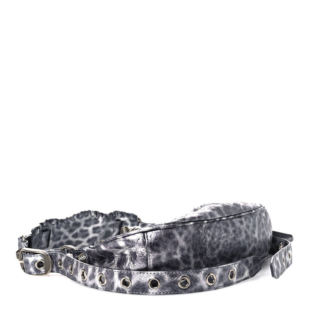 Balenciaga Metallic Agneau Arena Leopard Le Cagole Shoulder Bag XS Dark Grey