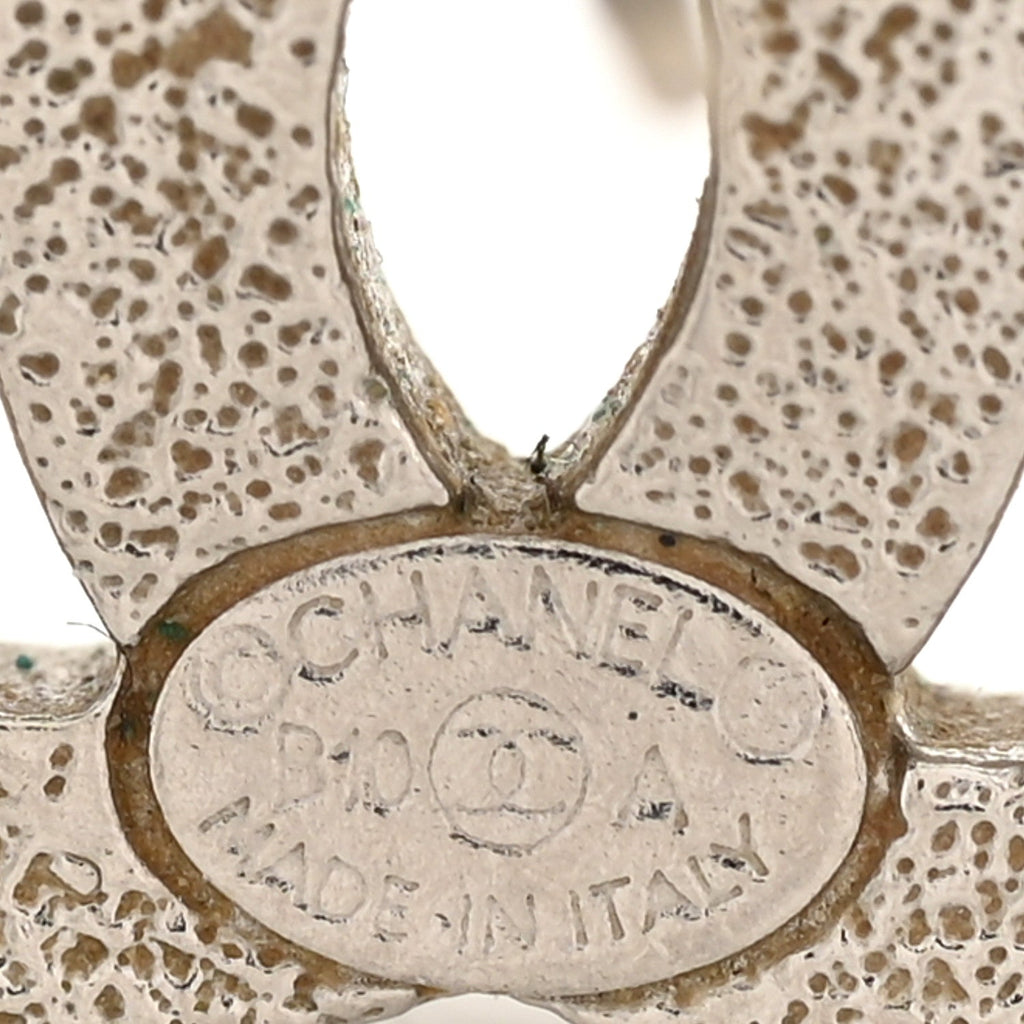 Chanel Glitter Resin CC Earrings Silver White
